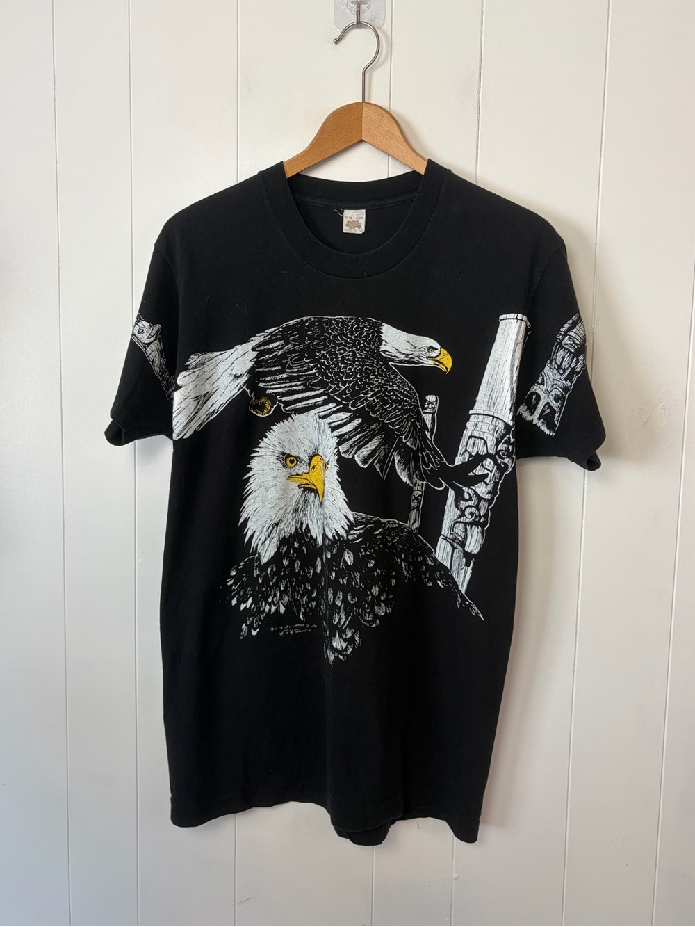 Vintage 90s Black All Over Print Short Sleeve Graphic Tee T-Shirt Mens XL Medium
